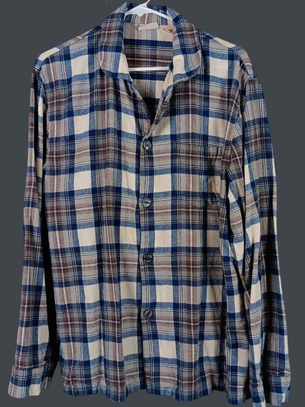 LL Bean Scotch Plaid Flannel Pajama Top Mens Large Indigo Tartan Lounge Cozy